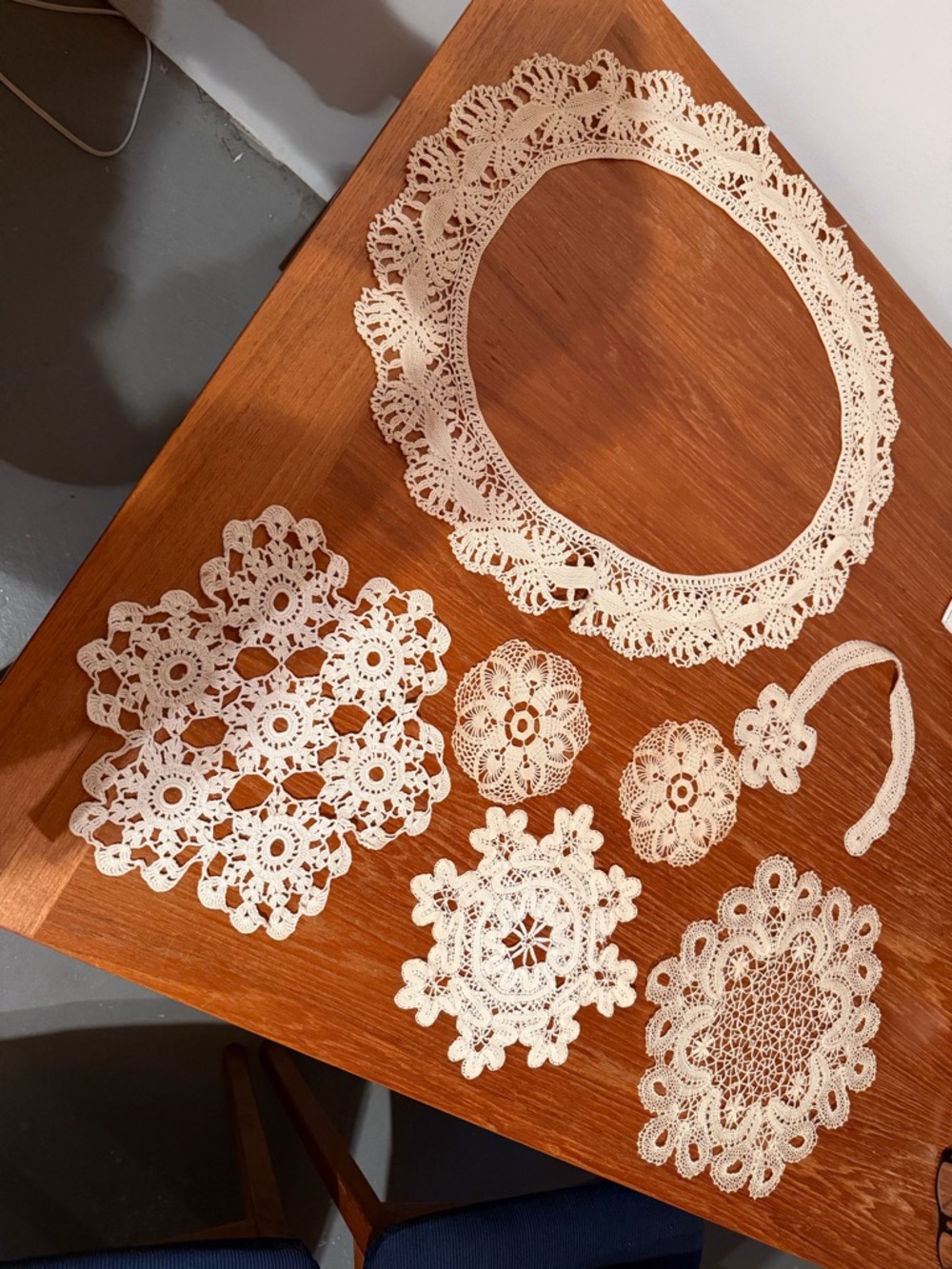 Lot Of 7 Antique Vologda (Russia) Bobbin Lace Table Doilies & Collar Never Used